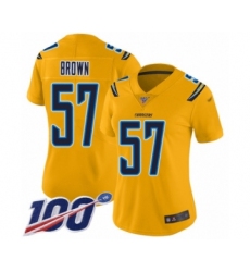 Women's Los Angeles Chargers #57 Jatavis Brown Limited Gold Inverted Legend 100th Season Football Jersey