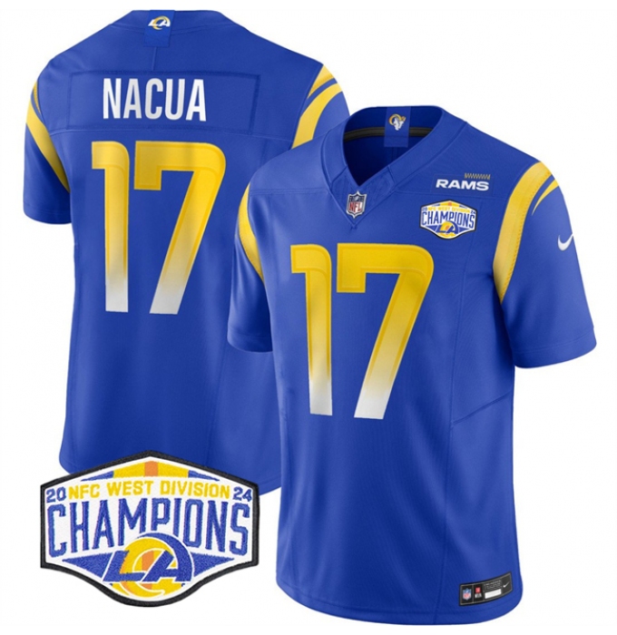 Men's Los Angeles Rams #17 Puka Nacua Blue 2024 NFC West Champions F.U.S.E. Vapor Untouchable Stitched Football Jersey