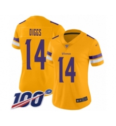 Women's Minnesota Vikings #14 Stefon Diggs Limited Gold Inverted Legend 100th Season Football Jersey