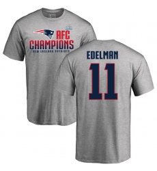 Nike New England Patriots #11 Julian Edelman Heather Gray 2017 AFC Champions V-Neck T-Shirt