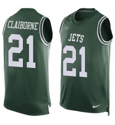 Men's Nike New York Jets #21 Morris Claiborne Limited Green Player Name & Number Tank Top NFL Jersey