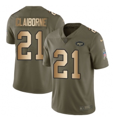 Men's Nike New York Jets #21 Morris Claiborne Limited Olive/Gold 2017 Salute to Service NFL Jersey