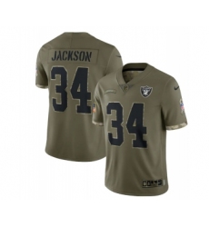 Men's Las Vegas Raiders #34 Bo Jackson 2022 Olive Salute To Service Limited Stitched Jersey