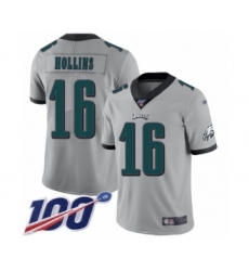 Men's Philadelphia Eagles #16 Mack Hollins Limited Silver Inverted Legend 100th Season Football Jersey