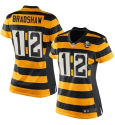 Women's Nike Pittsburgh Steelers #12 Terry Bradshaw Elite Yellow/Black Alternate 80TH Anniversary Throwback NFL Jersey
