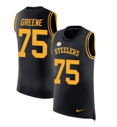 Men's Nike Pittsburgh Steelers #75 Joe Greene Limited Black Rush Player Name & Number Tank Top NFL Jersey