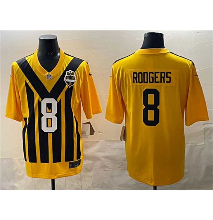 Men's Pittsburgh Steelers #8 Aaron Rodgers Gold 1933 Throwback Alternate Football Stitched Game Jersey
