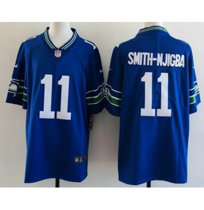 Men's Seattle Seahawks #11 Jaxon Smith Njigba Limited Blue Throwback Vapor Jersey