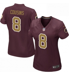 Women's Nike Washington Redskins #8 Kirk Cousins Game Burgundy Red/Gold Number Alternate 80TH Anniversary NFL Jersey