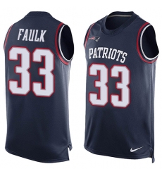 Men's Nike New England Patriots #33 Kevin Faulk Limited Navy Blue Player Name & Number Tank Top NFL Jersey
