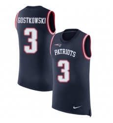 Men's Nike New England Patriots #3 Stephen Gostkowski Limited Navy Blue Rush Player Name & Number Tank Top NFL Jersey