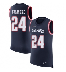 Men's Nike New England Patriots #24 Stephon Gilmore Limited Navy Blue Rush Player Name & Number Tank Top NFL Jersey
