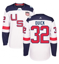 Men's Adidas Team USA #32 Jonathan Quick Authentic White Home 2016 World Cup Ice Hockey Jersey