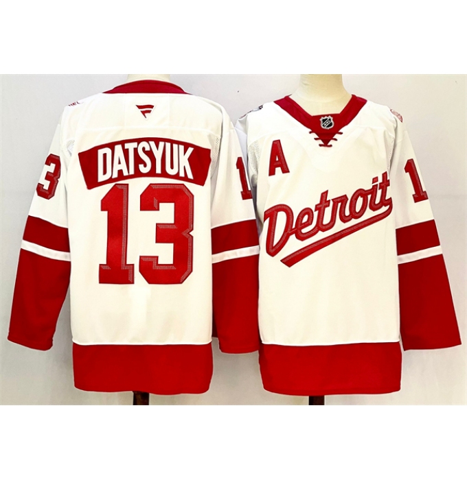 Men's Detroit Red Wings #13 Pavel Datsyuk White Red 2024-25 With A Stitched Jersey