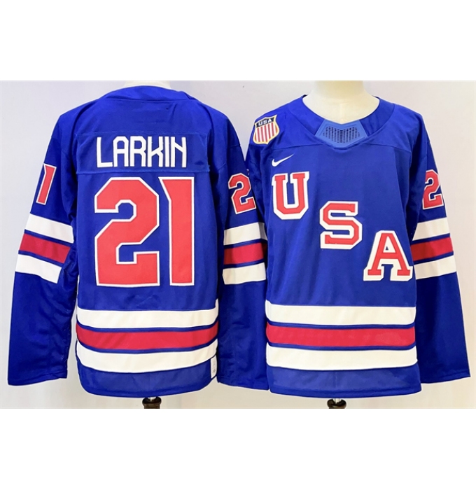 Men's USA #21 Dylan Larkin Royal 2025-2026 Stitched Jersey