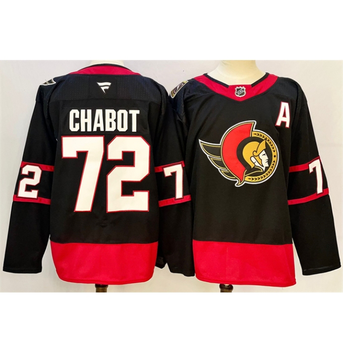 Men's Ottawa Senators #72 Thomas Chabot Black 2024-25 With C Patch Home Stitched Jersey