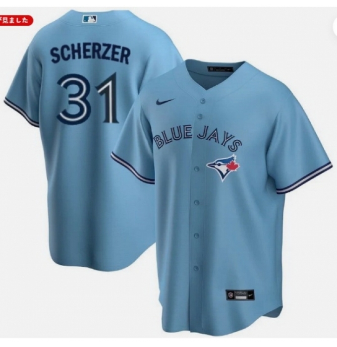Men's Toronto Blue Jays 31 Max Scherzer Light Blue Cool Base Stitched Baseball Jersey