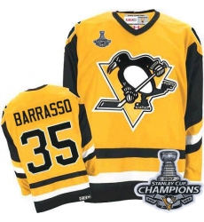 Men's CCM Pittsburgh Penguins #35 Tom Barrasso Premier Yellow Throwback 2017 Stanley Cup Champions NHL Jersey