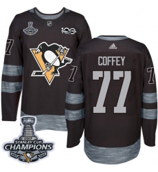 Men's Adidas Pittsburgh Penguins #77 Paul Coffey Authentic Black 1917-2017 100th Anniversary 2017 Stanley Cup Champions NHL Jersey