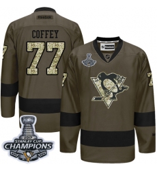 Men's Reebok Pittsburgh Penguins #77 Paul Coffey Authentic Green Salute to Service 2017 Stanley Cup Champions NHL Jersey