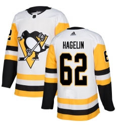 Men's Adidas Pittsburgh Penguins #62 Carl Hagelin Authentic White Away NHL Jersey