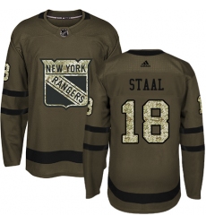 Youth Adidas New York Rangers #18 Marc Staal Authentic Green Salute to Service NHL Jersey