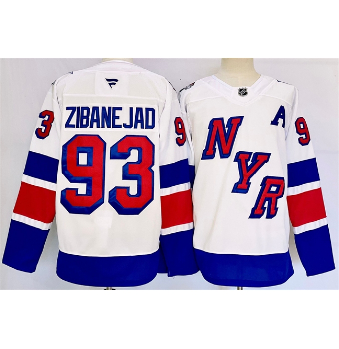 Men's New York Rangers #93 Mika Zibanejad White 2024-25 Stadium Series Stitched Jersey