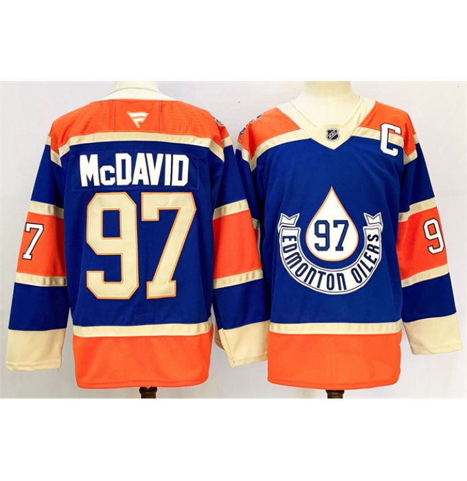 Men's Edmonton Oilers #97 Connor McDavid Royal 2024-25 With C Heritage Classic Primegreen Stitched Jersey