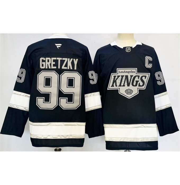 Men's Los Angeles Kings #99 Wayne Gretzky Black 2024-25 Home With C Stitched Hockey Jersey