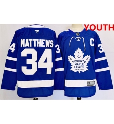 Youth Toronto Maple Leafs #34 Auston Matthews Blue 2024-25 Stitched Jersey