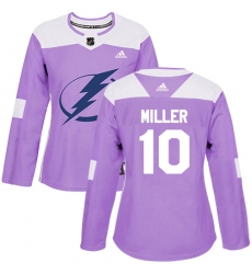 Women's Adidas Tampa Bay Lightning #10 J.T. Miller Authentic Purple Fights Cancer Practice NHL Jersey