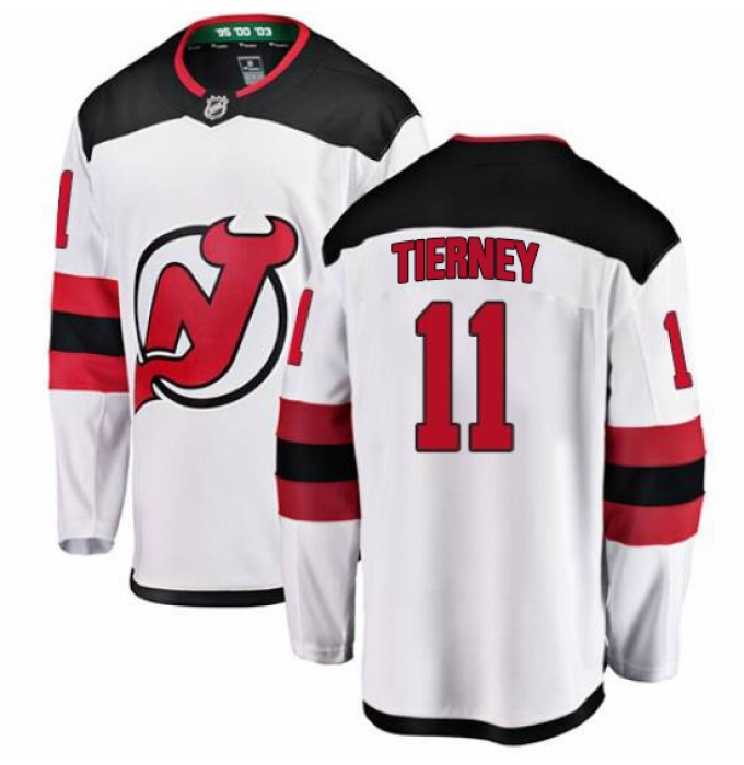 Men's New Jersey Devils #11 Chris Tierney Fanatics Branded White Away Breakaway NHL Jersey