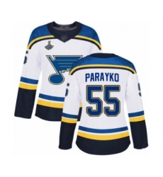 Women's St. Louis Blues #55 Colton Parayko Authentic White Away 2019 Stanley Cup Champions Hockey Jersey