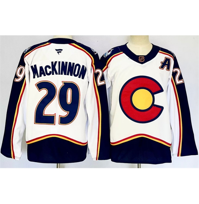 Men's Colorado Avalanche #29 Nathan MacKinnon White Alternate With A Reverse Retro Stitched Jersey