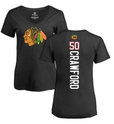 NHL Women's Adidas Chicago Blackhawks #50 Corey Crawford Black Backer T-Shirt