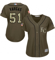 Women's Majestic Kansas City Royals #51 Jason Vargas Replica Green Salute to Service MLB Jersey