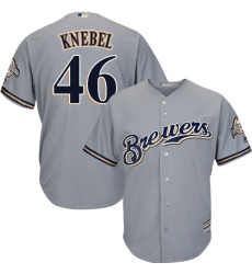 Youth Majestic Milwaukee Brewers #46 Corey Knebel Replica Grey Road Cool Base MLB Jersey