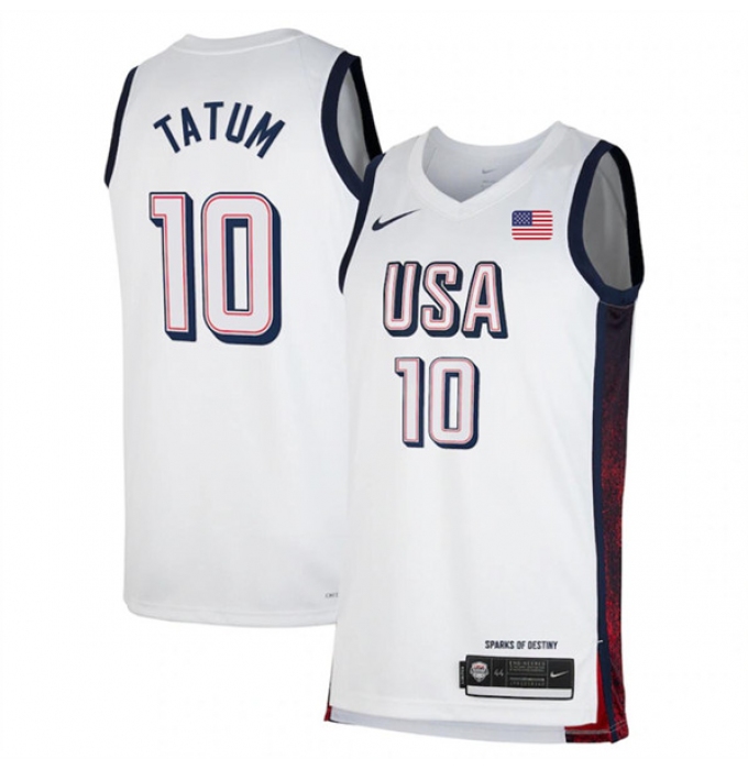 Men's USA Basketball #10 Jayson Tatum White 2024 Swingman Stitched Jersey