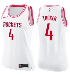 Women's Nike Houston Rockets #4 PJ Tucker Swingman White/Pink Fashion NBA Jersey