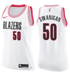 Women's Nike Portland Trail Blazers #50 Caleb Swanigan Swingman White/Pink Fashion NBA Jersey