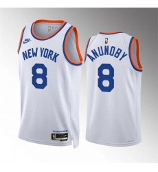 Men's New Yok Knicks #8 OG Anunoby White 2021-22 City Edition Stitched Basketball Jersey