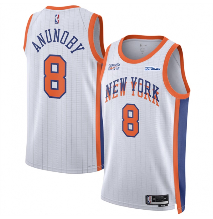 Men's New Yok Knicks #8 OG Anunoby White 2024-25 City Edition Stitched Basketball Jersey