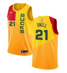 Men's Nike Milwaukee Bucks #21 Tony Snell Swingman Yellow NBA Jersey - City Edition