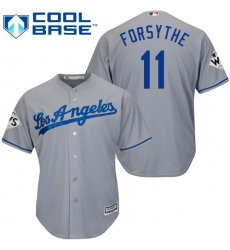 Youth Majestic Los Angeles Dodgers #11 Logan Forsythe Replica Grey Road 2017 World Series Bound Cool Base MLB Jersey