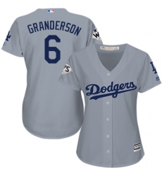 Women's Majestic Los Angeles Dodgers #6 Curtis Granderson Replica Grey Road 2017 World Series Bound Cool Base MLB Jersey