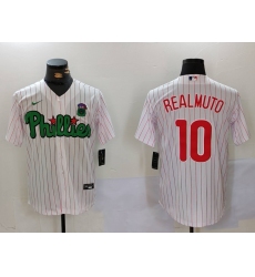 Men's Philadelphia Phillies #10 J.T. Realmuto White Green Cool Base Stitched Jersey