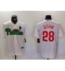 Men's Philadelphia Phillies #28 Alec Bohm White Green Cool Base Stitched Jersey