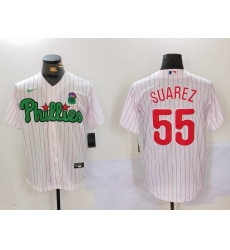 Men's Philadelphia Phillies #55 Ranger Suárez White Green Cool Base Stitched Jersey