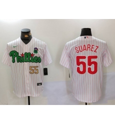 Men's Philadelphia Phillies #55 Ranger Suárez White Green Cool Base Stitched Jerseys