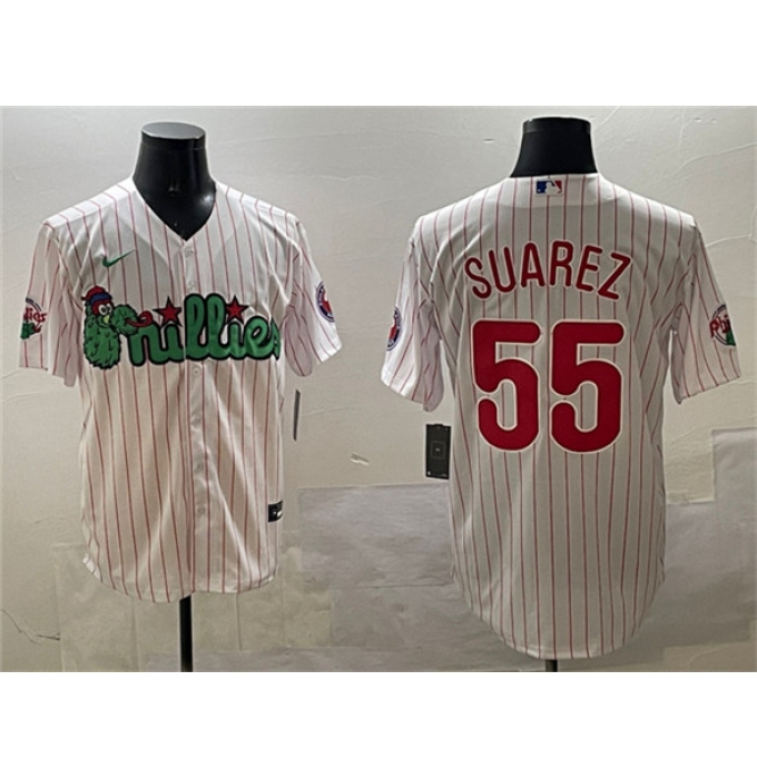 Men's Philadelphia Phillies #55 Ranger Suárez White Phanatic Cool Base Stitched Jersey